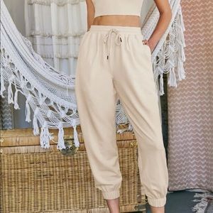 Solid tank top & drawstring waist pants set